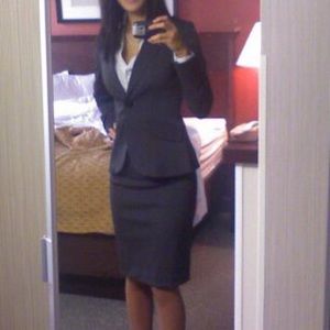 Sale! MANGO Grey pinstripe business skirt suit